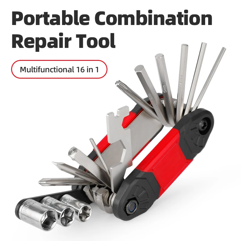 

Multifunctional Bicycle Repair Tool Set 16in1 Hexagon Wrench Sleeve Mountain Bike Portable Combination Repair Tools Accessories