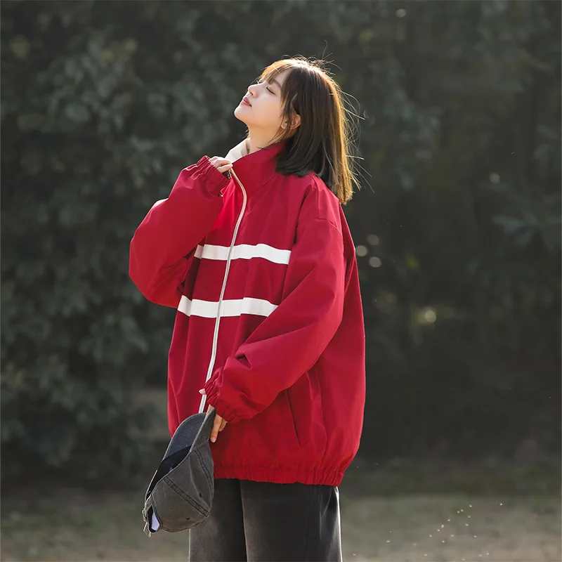 

Повседневная куртка с принтом и высоким воротником, весна-осень 2025, двусторонняя, ветрозащитная, из полиэфирного волокна, с длинными рукавами, на молнии