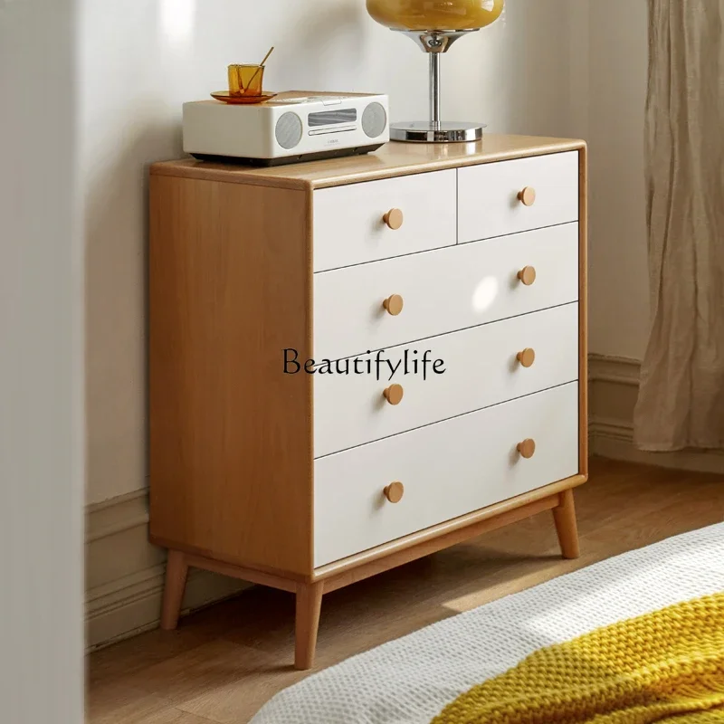 Solid wood chest of drawers, simple and modern wall locker, white.