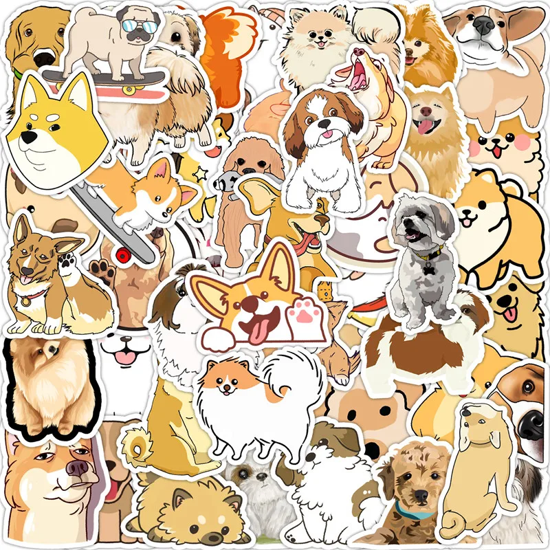 50PCS Creative Pet Dog Stickers DIY Diary Laptop Luggage Skateboard Water Cup Graffiti Decals Fun Classic Toy Gift Decoration