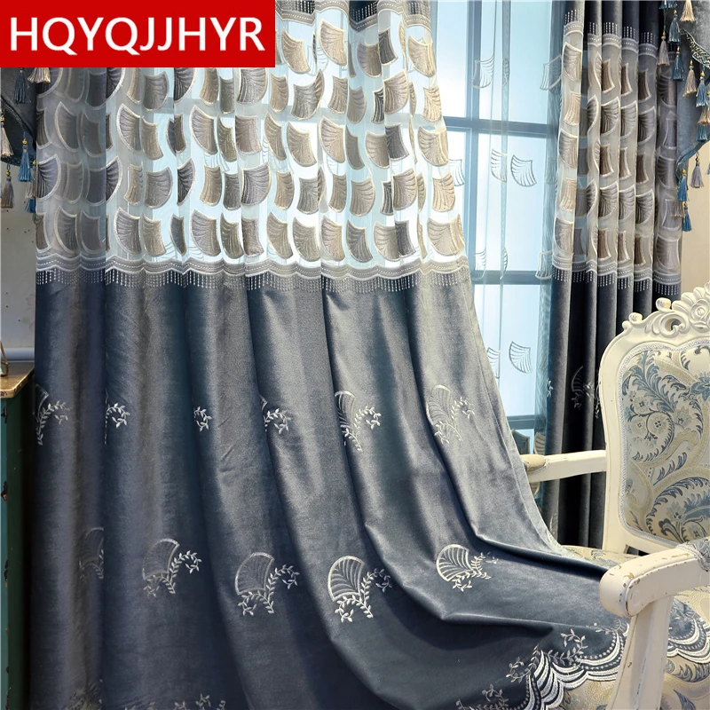 American Custom Velvet Villa Apartment Curtains High Quality Embroidery Decoration Bedroom Kitchen Hotel Curtains
