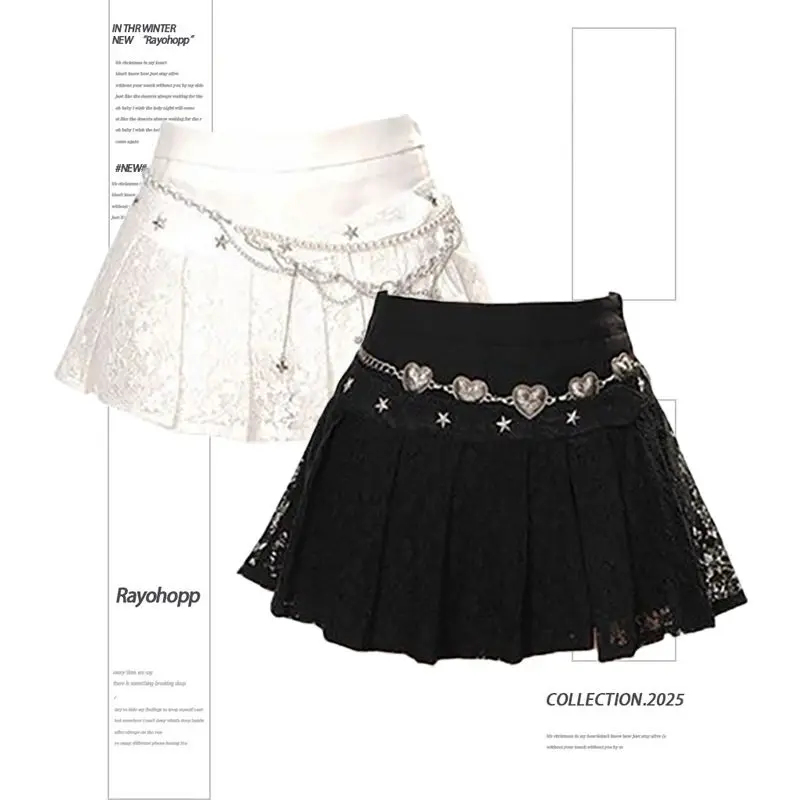 

Japanese Punk Skirts Girl Style Hot Girl Lace Skirt Women Korean Streetwear 2025 New Spring Summer Trendy Pleated Short Dress