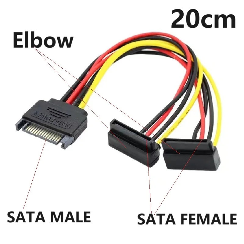 10 pcs male to female Elbow straight 15-Pin SATA to 2 SATA Splitter cable Connector Power Cord Adapter cable for Hard Disk Drive