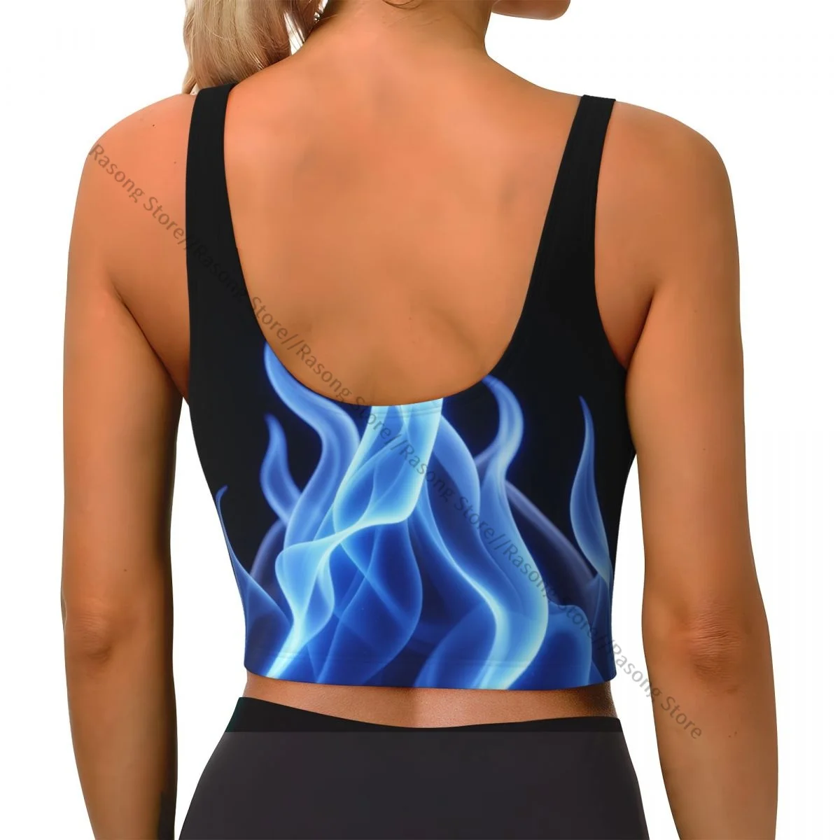 Chaleco de Yoga para mujer, Tops cortos deportivos para gimnasio, ropa de calle con textura de fuego azul, camiseta sin mangas transpirable para entrenamiento para mujer