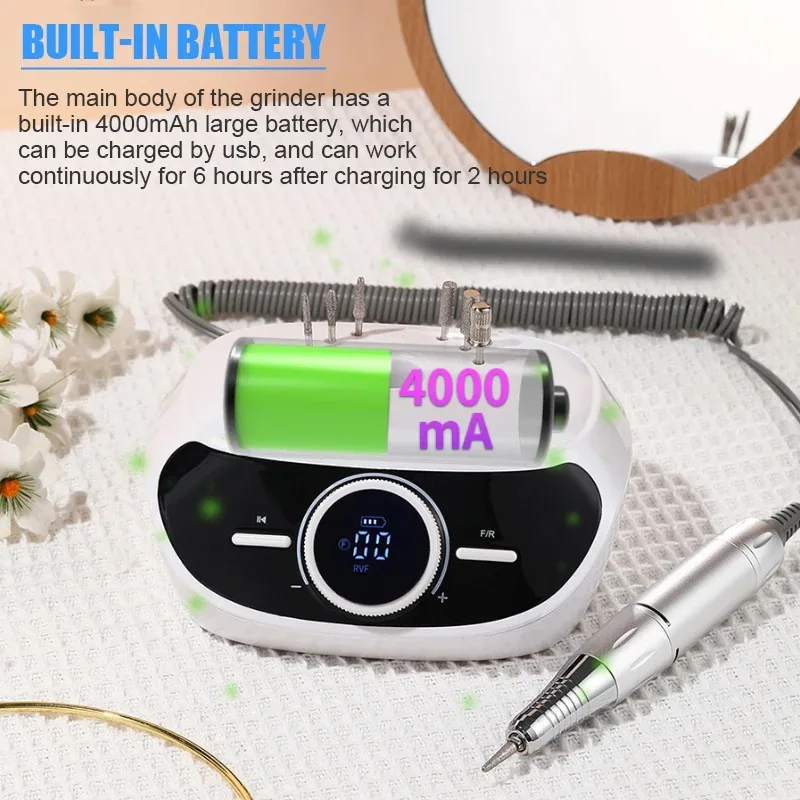 35000 Vòng/phút Nail Khoan Máy Điện Máy Làm Móng Tay Sạc Tập Tin Chân Thiết Bị Xây Dựng Trong Pin 4000MAH Móng Tay Nhám