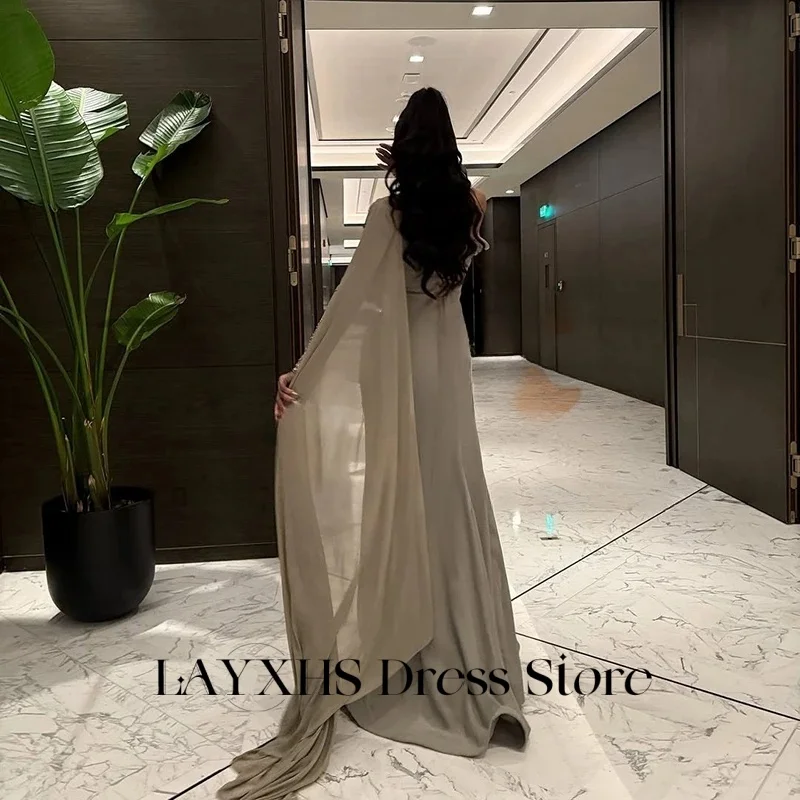 Eleganckie sukienki wieczorowe LAYXHS na jedno ramię, długi rękaw, syreni krój, koraliki, szal, plisy, formalne sukienki na studniówkę, szyte na miarę فستان سهرة ن