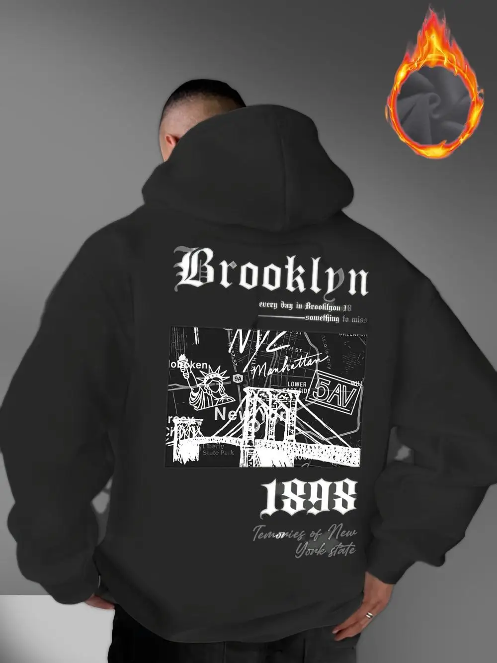 Fashionable men's autumn gothic letter retro landscape print micro elastic comfortable hooded sweatshirt outdoor street style to