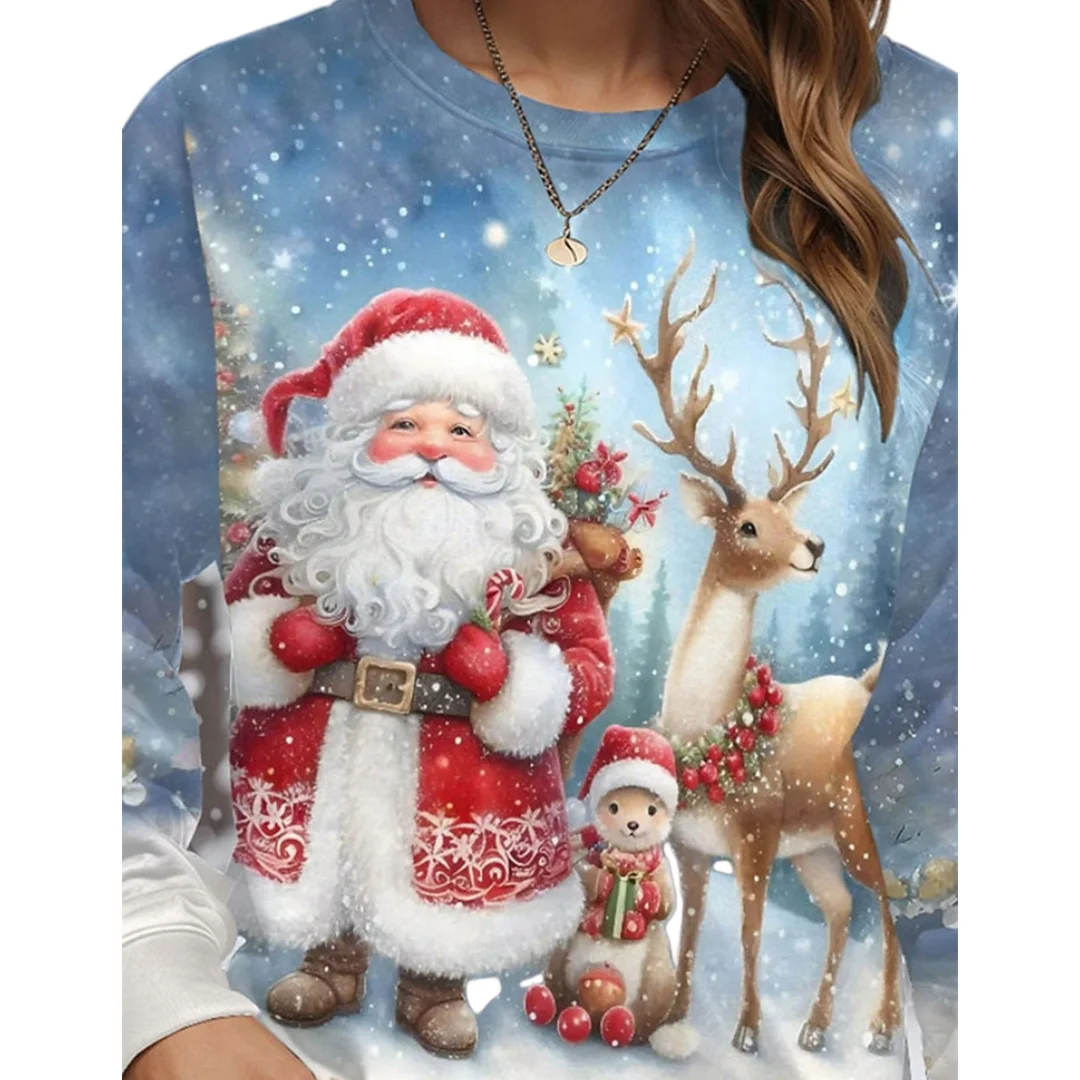 Women Christmas Sweatshirts Winter Snowman Snowflake Print Long Sleeve Y2k Hoodie Streetwear Pullovers Tops Comfortable Clothing