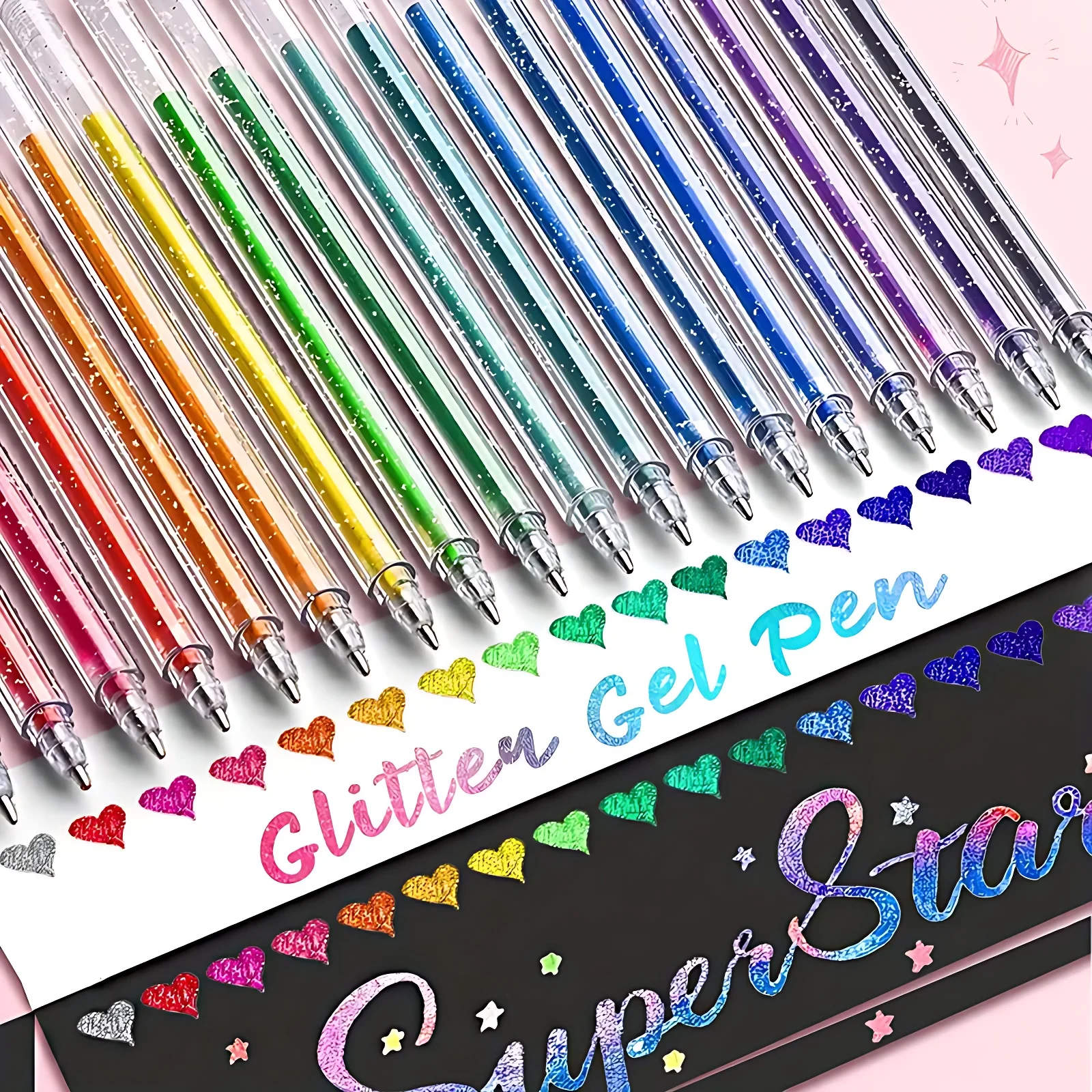 8/12/18/24‑Pack Colored Metallic Glitter Gel Pens, Fine Tip for Drawing & Doodling, Perfect for DIY Photo Albums, Black Paper