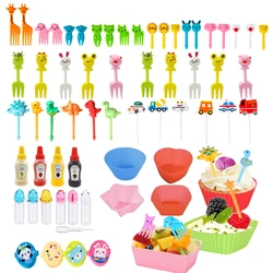 65PCS Mini Fruit Food Picks for School Children Kids Bento Lunch Box Accessories Cute Cartoon Animal Bear Toothpicks Set