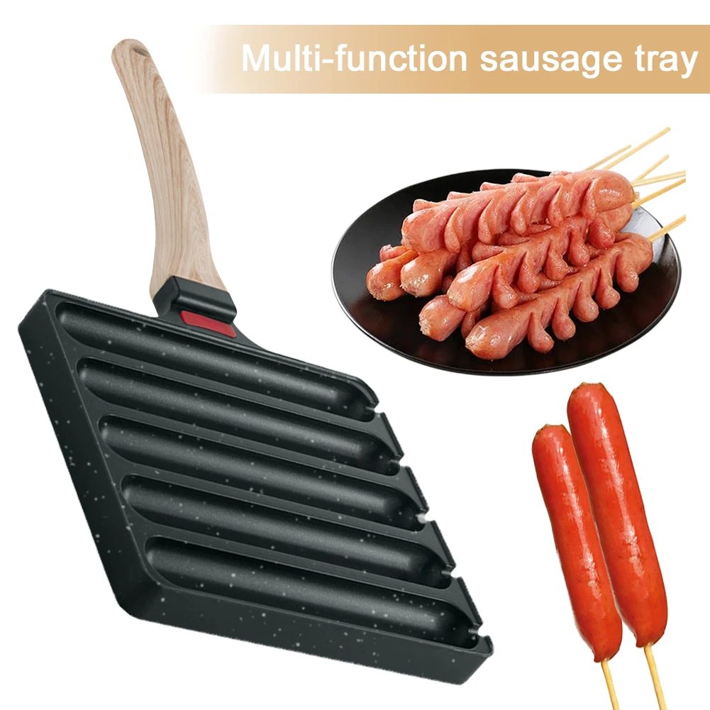 

5 Grids Sausage Cooking Tool Pre-Seasoned Grilled Sausage Pot Hot Dog Mold Pan Sausage Fry Pan for Outdoor Kitchen Breakfast