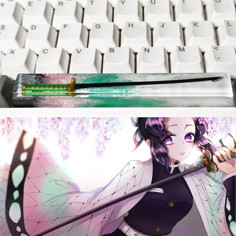 Żywiczny miecz Anime 6.25U półprzezroczysty klawisz z dekoltem kosmicznym DIY personalizowany prezent przełącznik Cherry MX nasadka na przycisk klawiatura mechaniczna dla chłopców