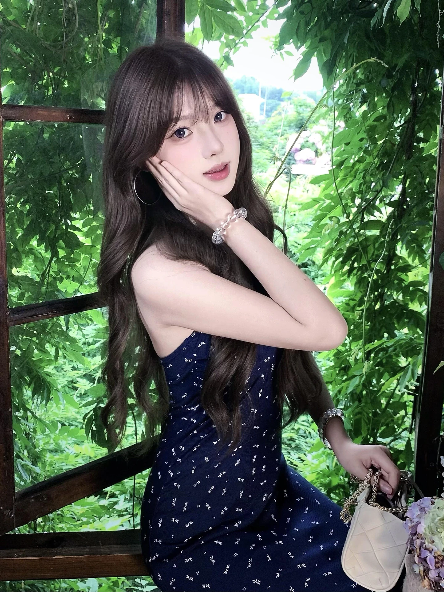 Floral Lace ter Ne Strap Dr Women's Summer New Pure Desire Wind Long Split Skirt Korean Sle High Waist Polyester Fiber