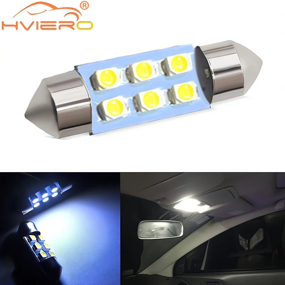 

1X Car Led 3528 White 6SMD Light Dome Festoon Interior Lamps 31mm 36mm 39mm 41mm Auto Roof Luggage Compartment Lights Universal