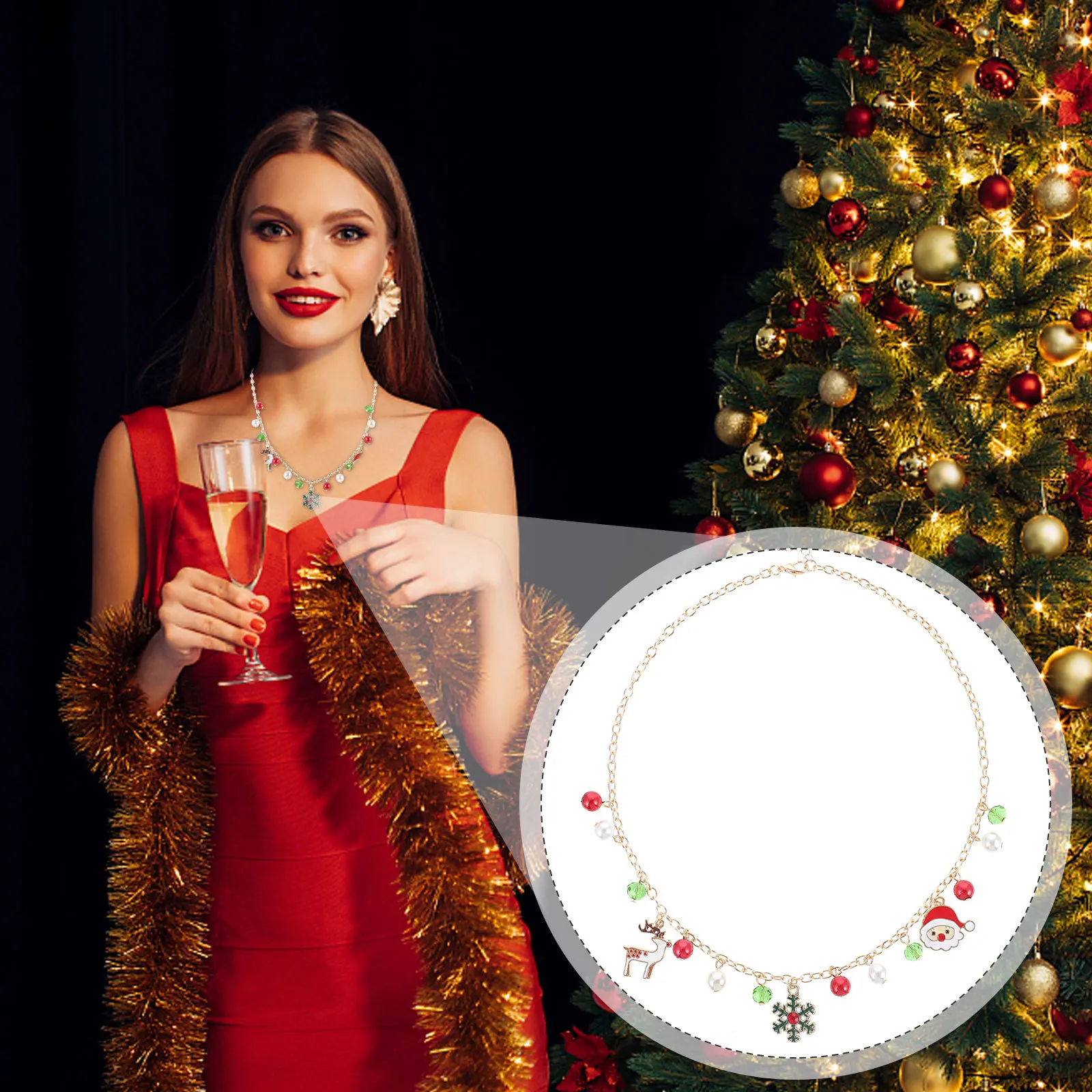 

1Pcs Xmas Theme Necklace Christmas Pendant Alloy Neck Chain Girls Elegant Xmas Neck Accessory Festival Jewelry