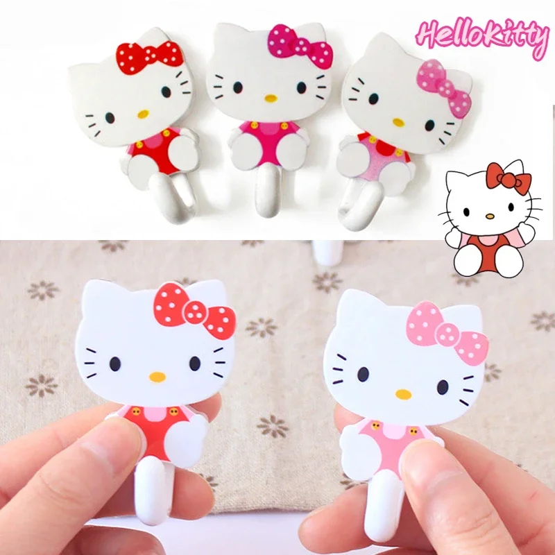 Hello Kitty Cartoon Sticky Hook Door Hanger Self Adhesive Wall Hanger Hat Racks Bathroom Towel Hook Home Decor Key Hanger Wall