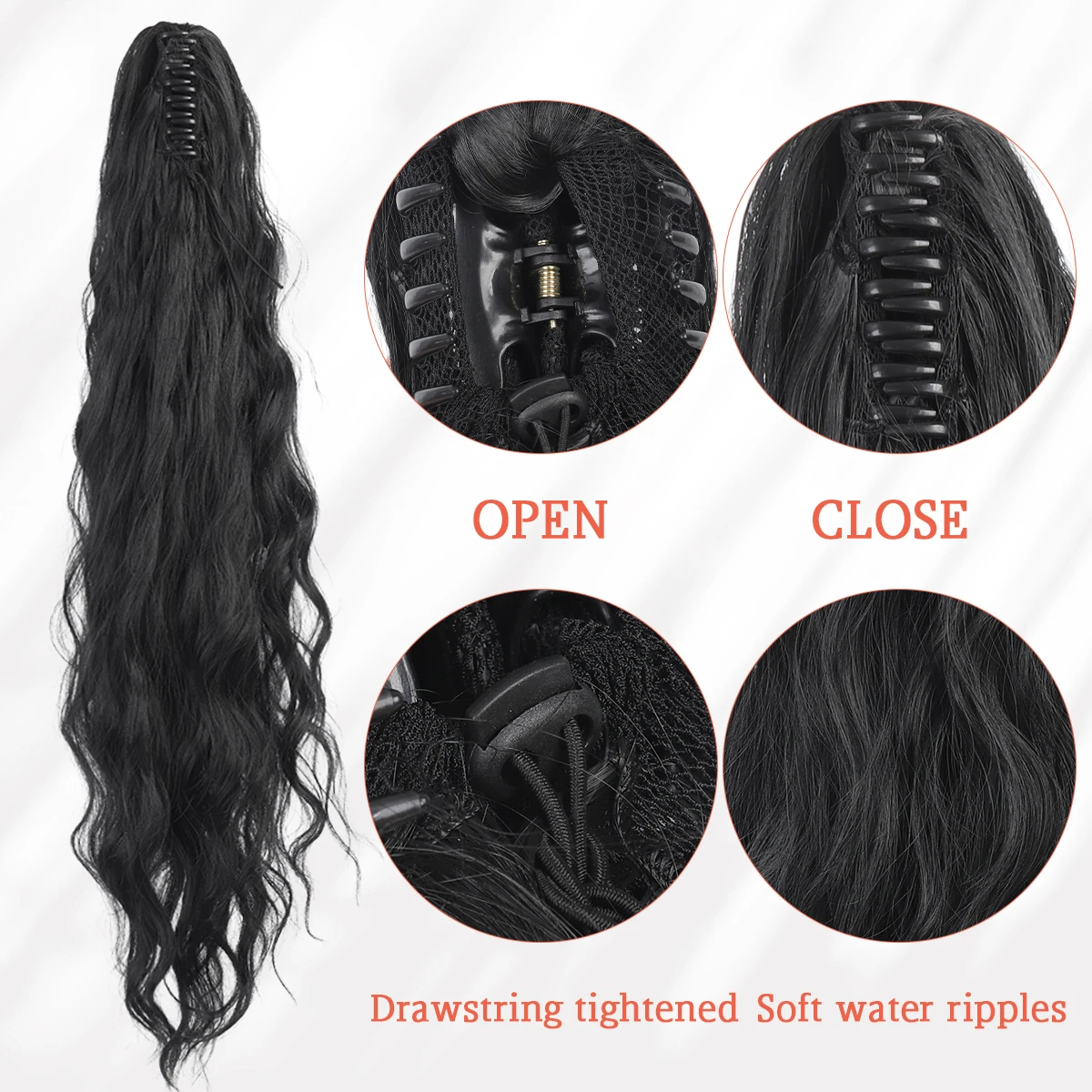 DIFEI Synthetic water ponytail hair extension clip on woman's ponytail hair accessories long curly wig natural curly black image 5
