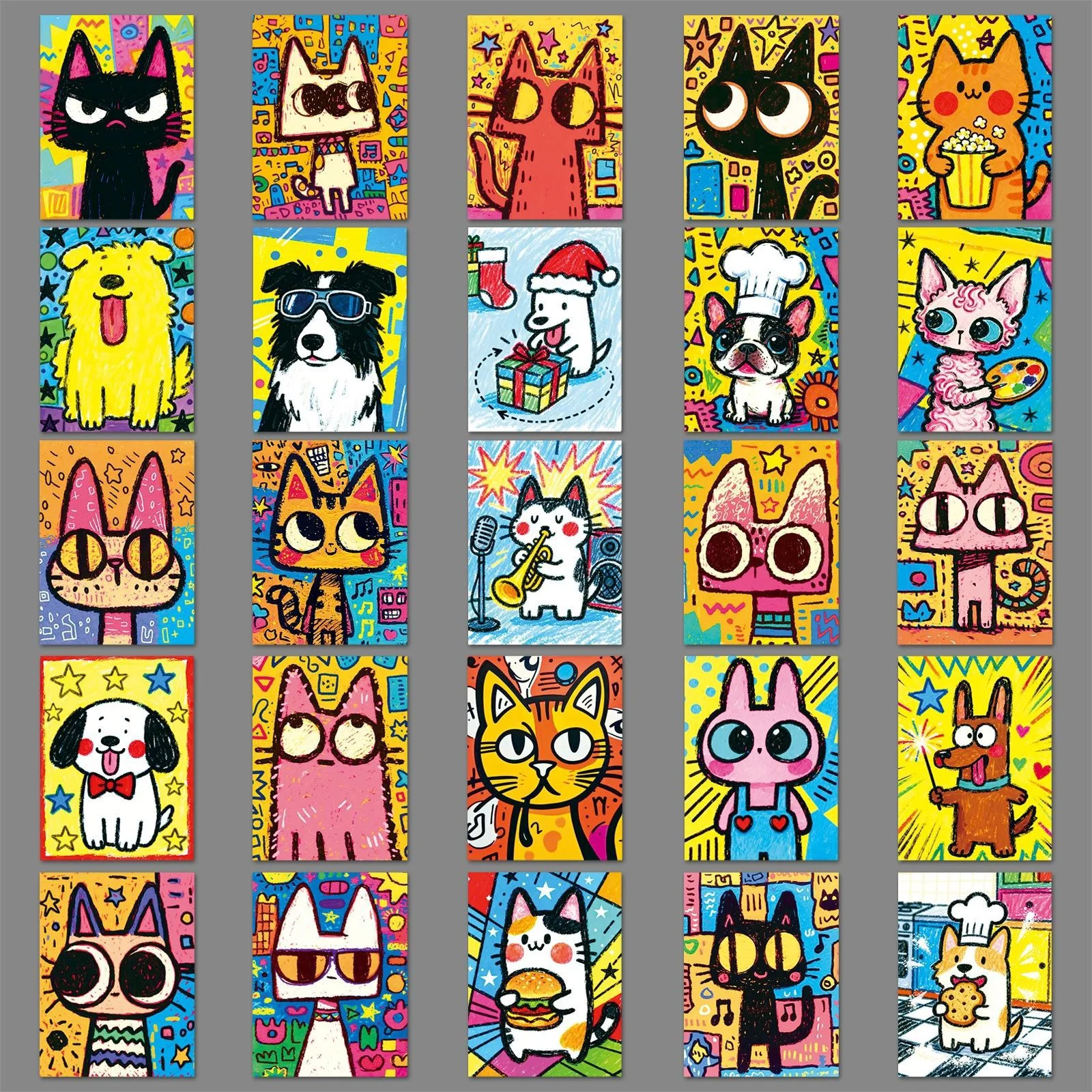 50Pcs Cute Colorful Cat Dog Stickers Simple Doodle Cat Decals For Phone Laptop Suitcase Notebook Skateboard Waterproof Stickers