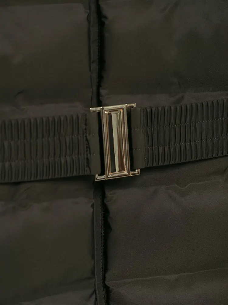 2025 여성 신상 패션 솔리드 긴 소매 지퍼 후드 파카 코트 벨트 포함 여성 캐주얼 코트