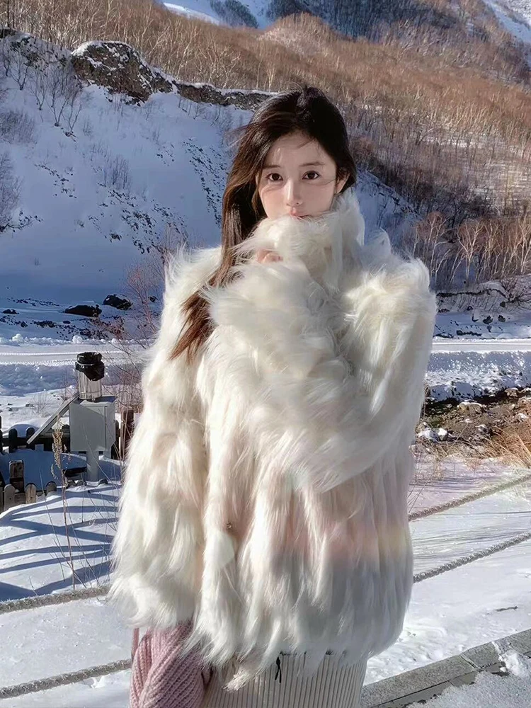 

Young Sle 2025 Thiened ort Fur Coat Women's Warmth Mural Coat Korean Version Long Sve Regular Length Coat