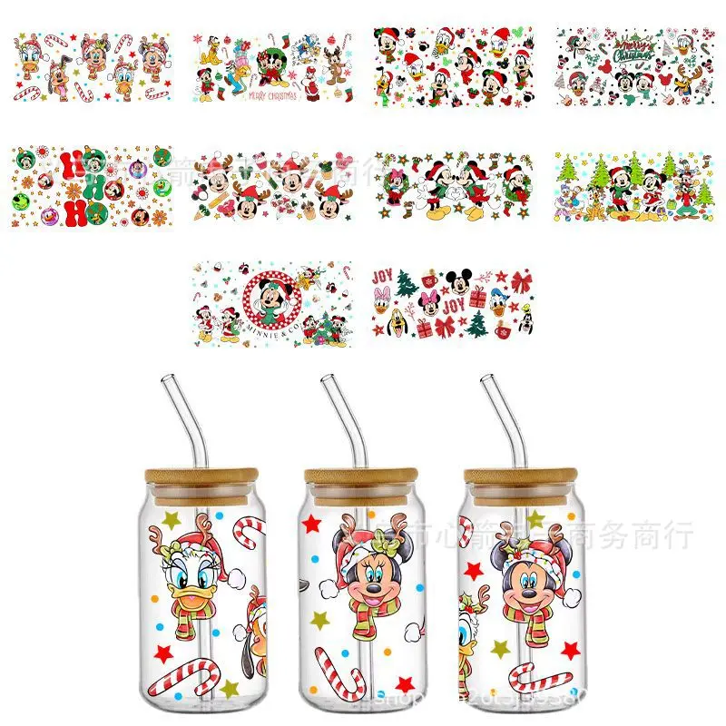 

Christmas cartoon UV DTF transfer crystal transparent 16oz sticker glass special scratch-resistant wholesale cross-border