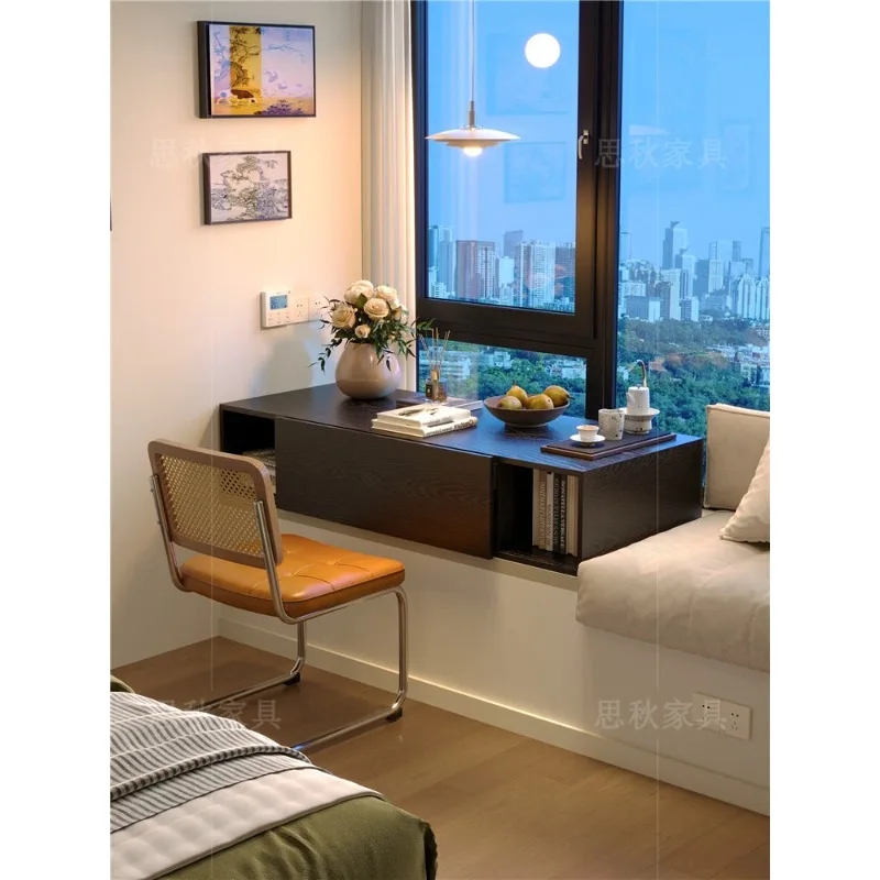 Solid wood bay window desk with cabinet table top liftable computer desk home bedroom storage cabinet writing study desk