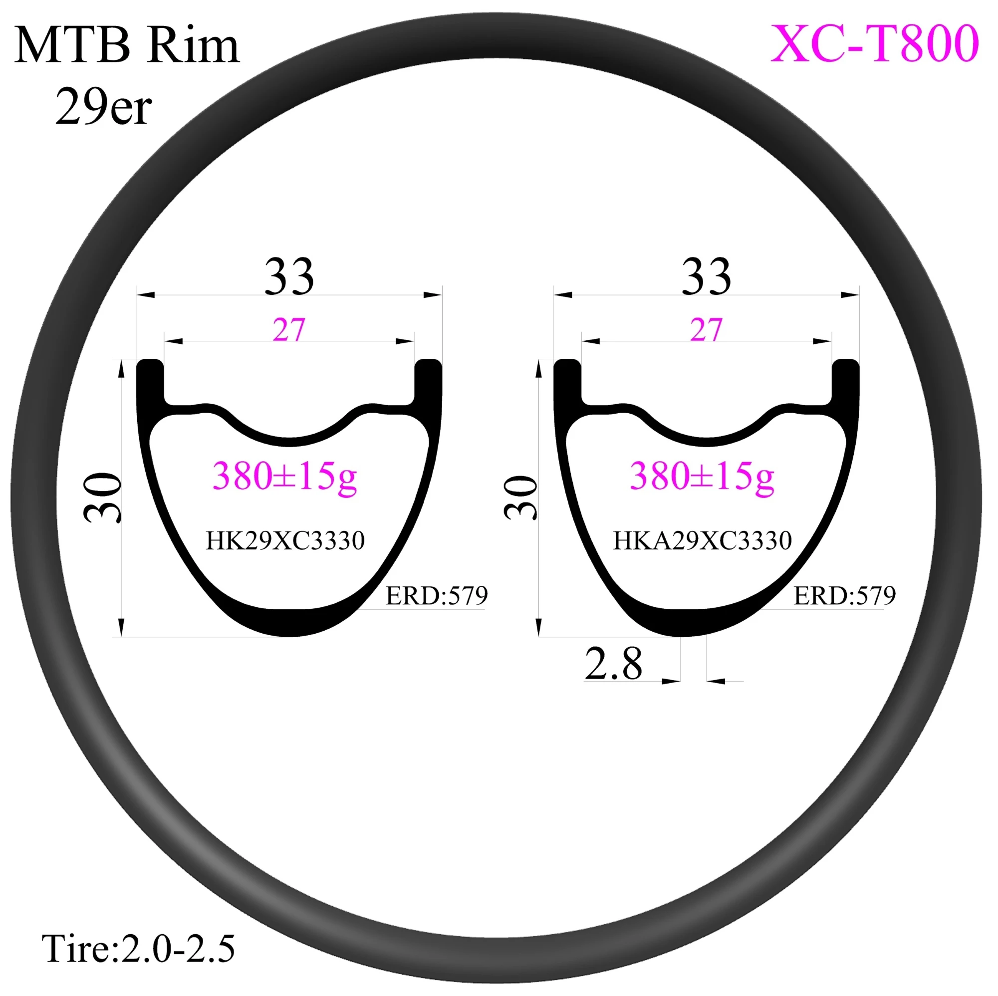 380g T800 Super light 29er Carbon Rims 33mm width 30mm high MTB rims Hookless Tubeless XC carbon mtb rims fast ship