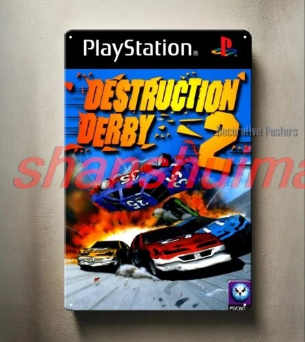 Destruction Derby Video Game Metal Poster -Playstation Collectable Sign (8x12in)