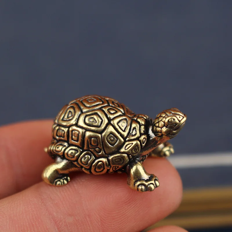 Figurine de tortue en laiton-ornement de tortue d'argent de longévité, animal de thé, décor de bureau à domicile, cadeau de style chinois pour les collectionneurs