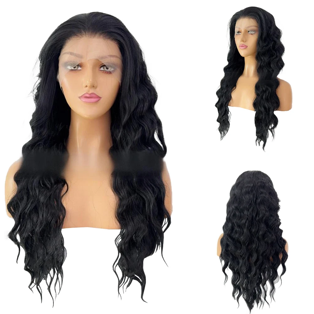 Venda de liquidação: cabelo sintético frontal de renda 13x4 ondulado preto de 26 polegadas, adequado para festas diárias femininas, peruca de alta qualidade com gancho à mão