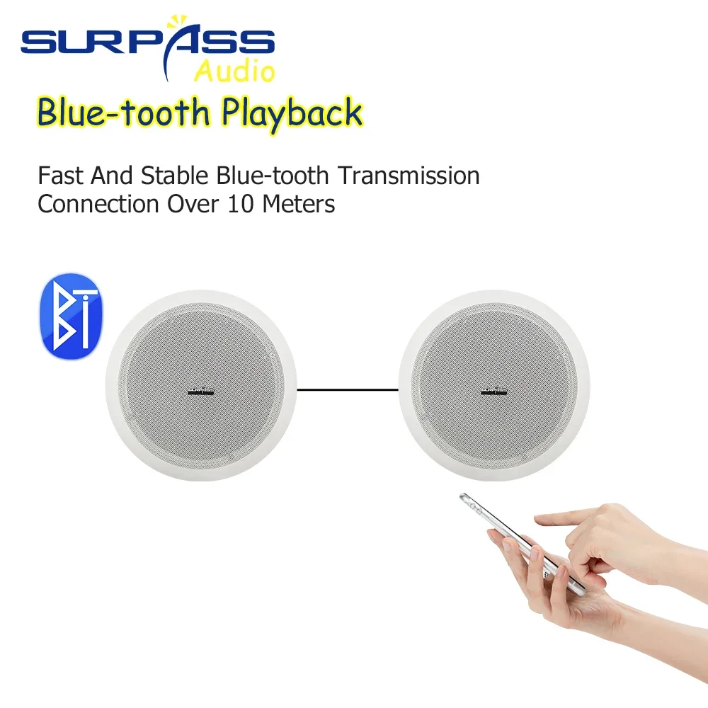 PA System 40W Ceiling Speaker Bluetooth-compatible  HiFi Stereo Sound Subwoofer Music Player Home Audio Built-in Class-D Speaker