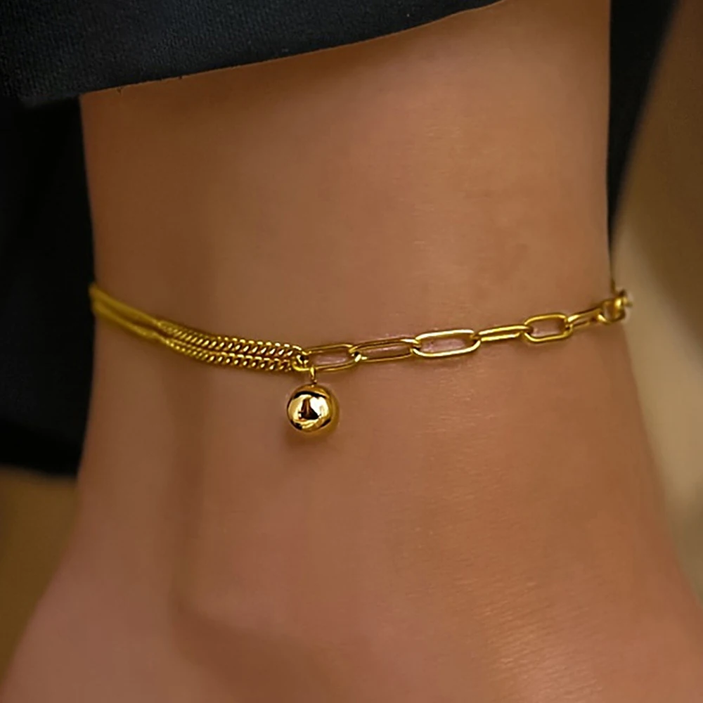 Stainless Steel Spherical Pendant Ankle Chain Women's Light Luxury Premium Fashion Commuter Ankle Jewellery Party Creative Gift
