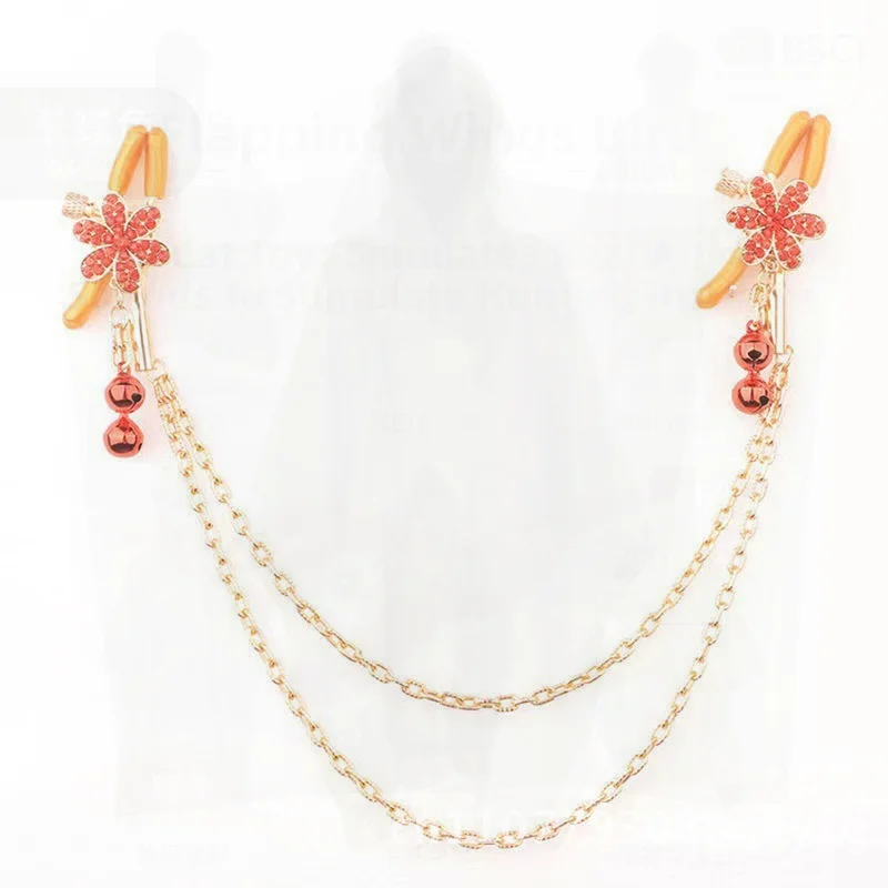 Sexy Bimodal Diamond Breast Clip with Chain Clitoral Stimulator Adult Alternative Props Gold Metal Mimi Clip for Sensual Play