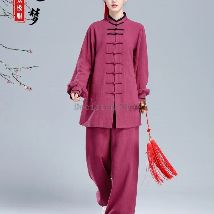 2024 chinese improved thicked tai chi suit multi-color cotton linen chinese style tai chi martial arts performance training suit