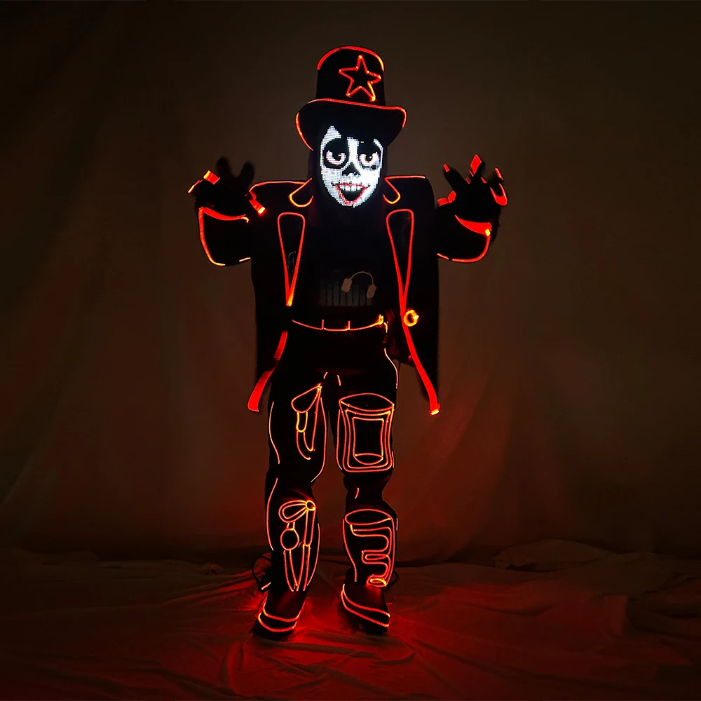 Smart LED Mask Fiber Optic Light Up Suit Futuristic Glowing Costume For Nightclub Bar Show Parade Festival Cosplay Performance