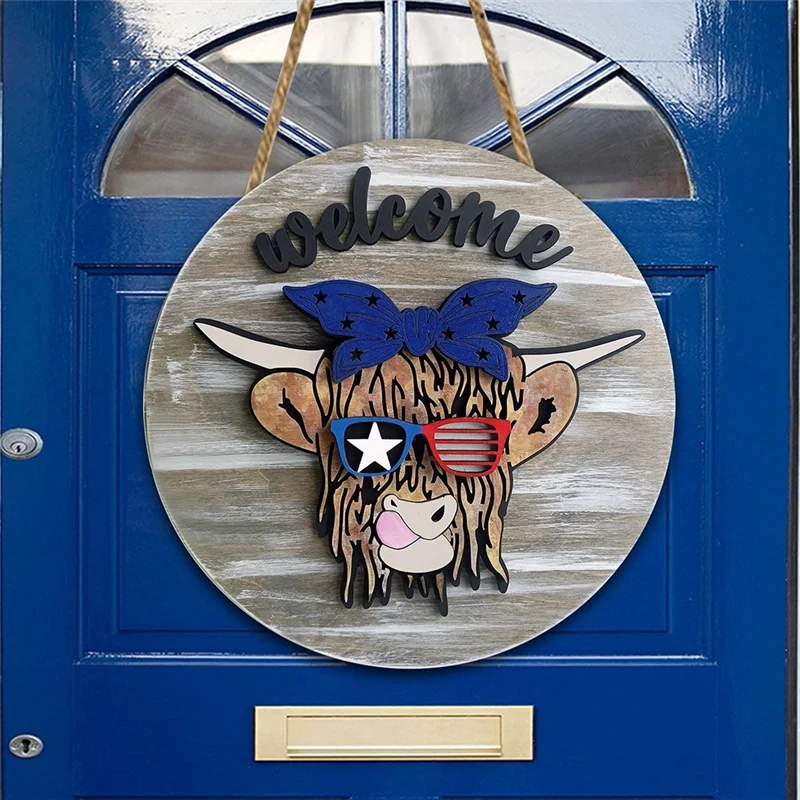 PB-11PCS colgador de puerta intercambiable para el día de Pascua, colgante de puerta de granja de vacas para decoración colgante de puerta delantera con cordón