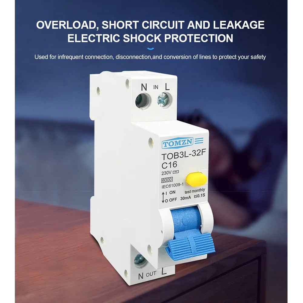 HOT  18MM 230V RCBO 1P+N 6KA Residual Current Differential Automatic Circuit Breaker with over Current Leakage Protection, 20A 【