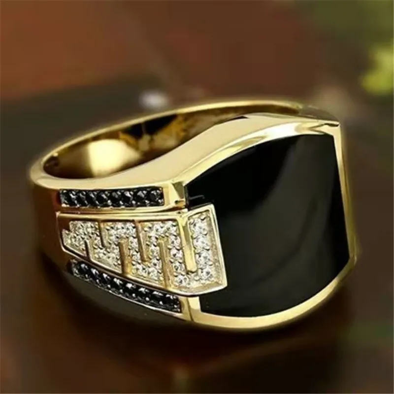 Signet Square Finger Rings For Men Punk Style Collection Gold Color Width Biker Ring Party Wedding Jewelry Wholesale