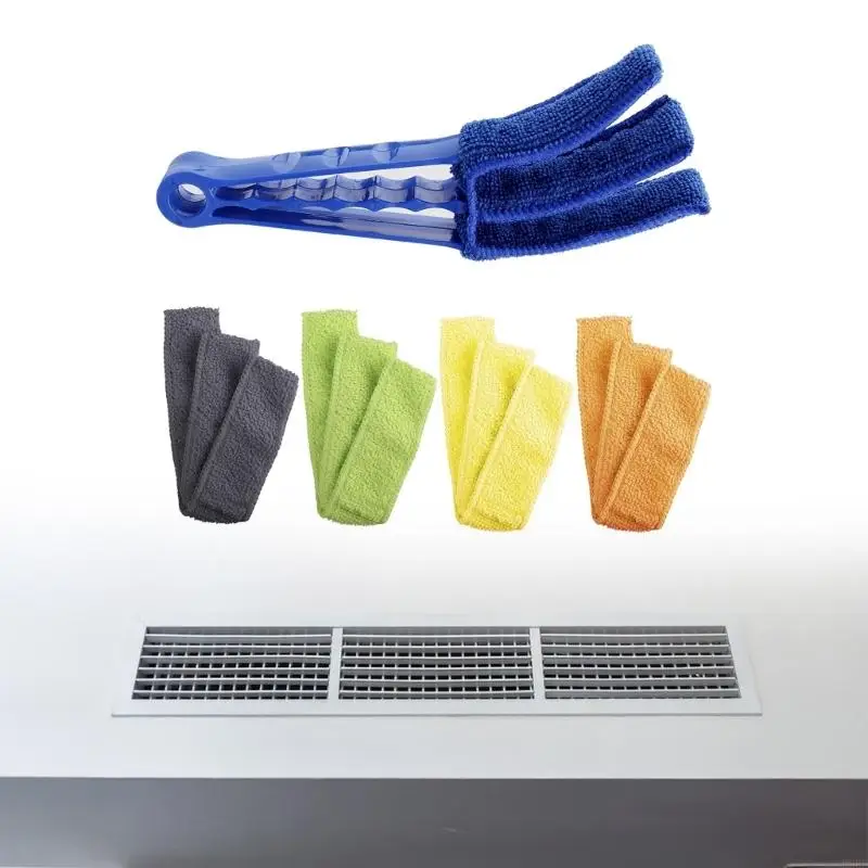 Window Blind Cleaning Brush Set Reusable Microfiber Sleeve Duster with Three Arms for Wood Blinds and Vehicle Vents H9EE