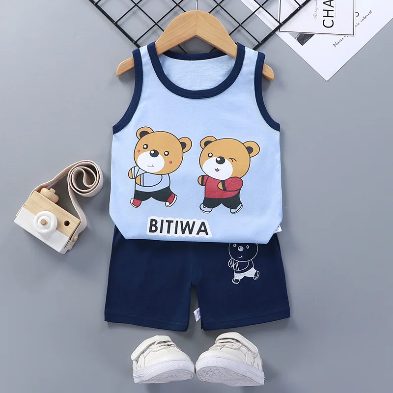 Summer Vest Boys Girls Pajamas Sets Cartoon Cotton Children Boy Girl Sleepwear Nightwear Kids Lightning Pyjamas Suit
