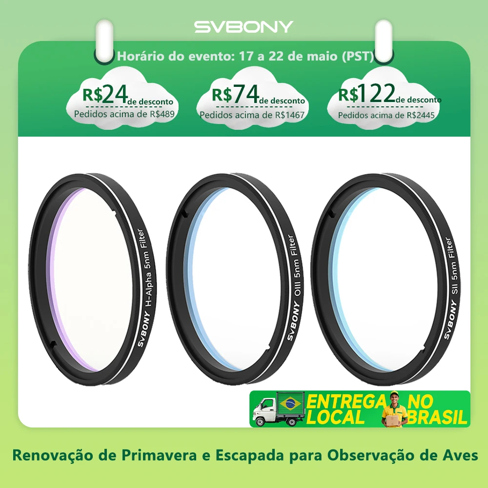 Svbony SV227 Filtro de 2/1,25 polegadas 5nmH-Alpha SII-CCD OIII-CCD Banda Estreita para Telescópio Astronômico Fotografia Planetária de Espaço Profundo