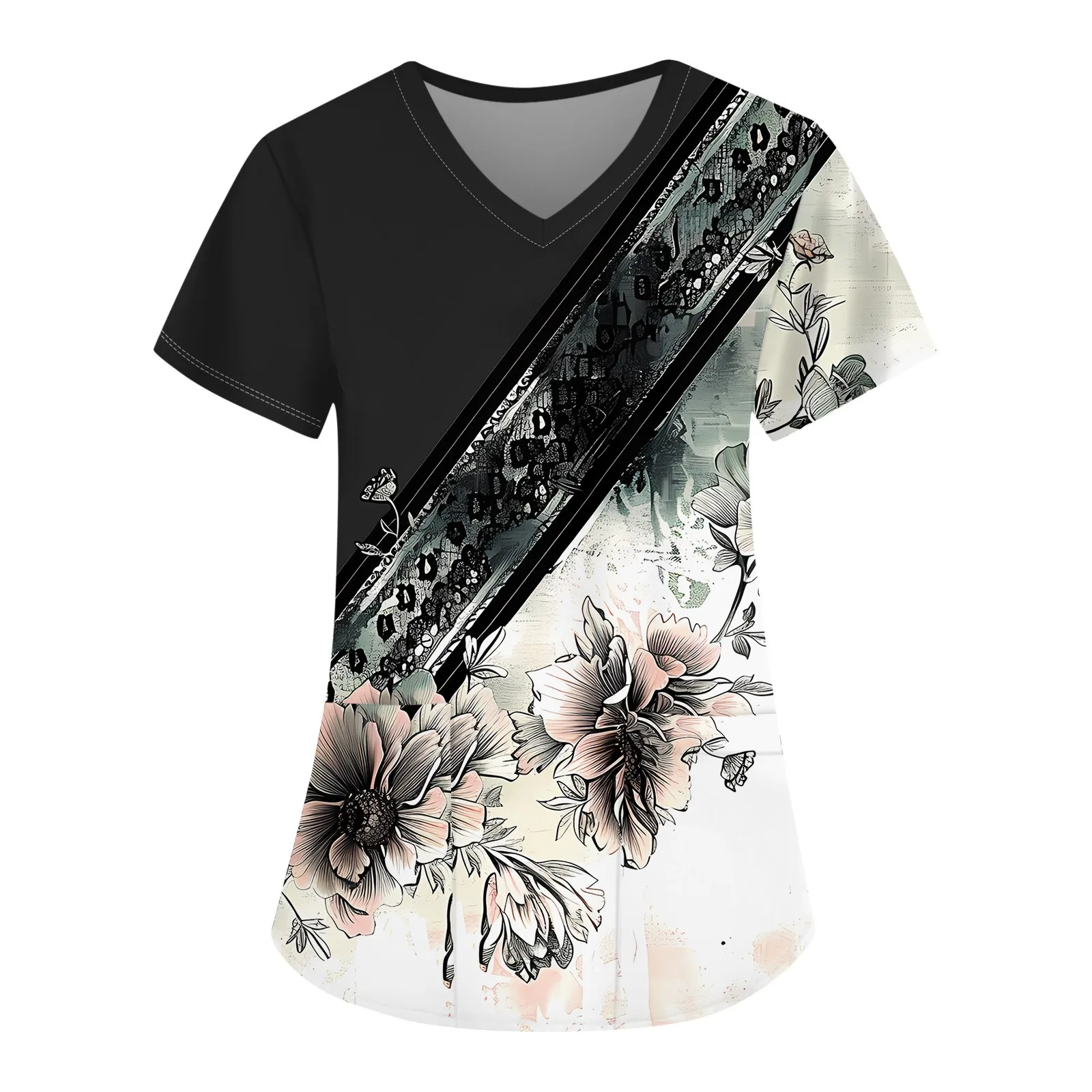 Casual Loose V-Neck Blusa para as Mulheres, Hospital Workwear, roupas da moda, recém-chegados