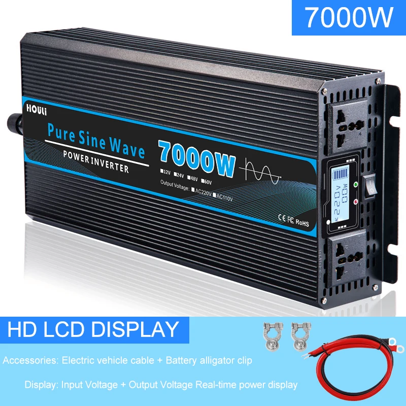 Houli Pure Sine Wave Inverter DC 24V 48V 60V DC to 220 AC Converter