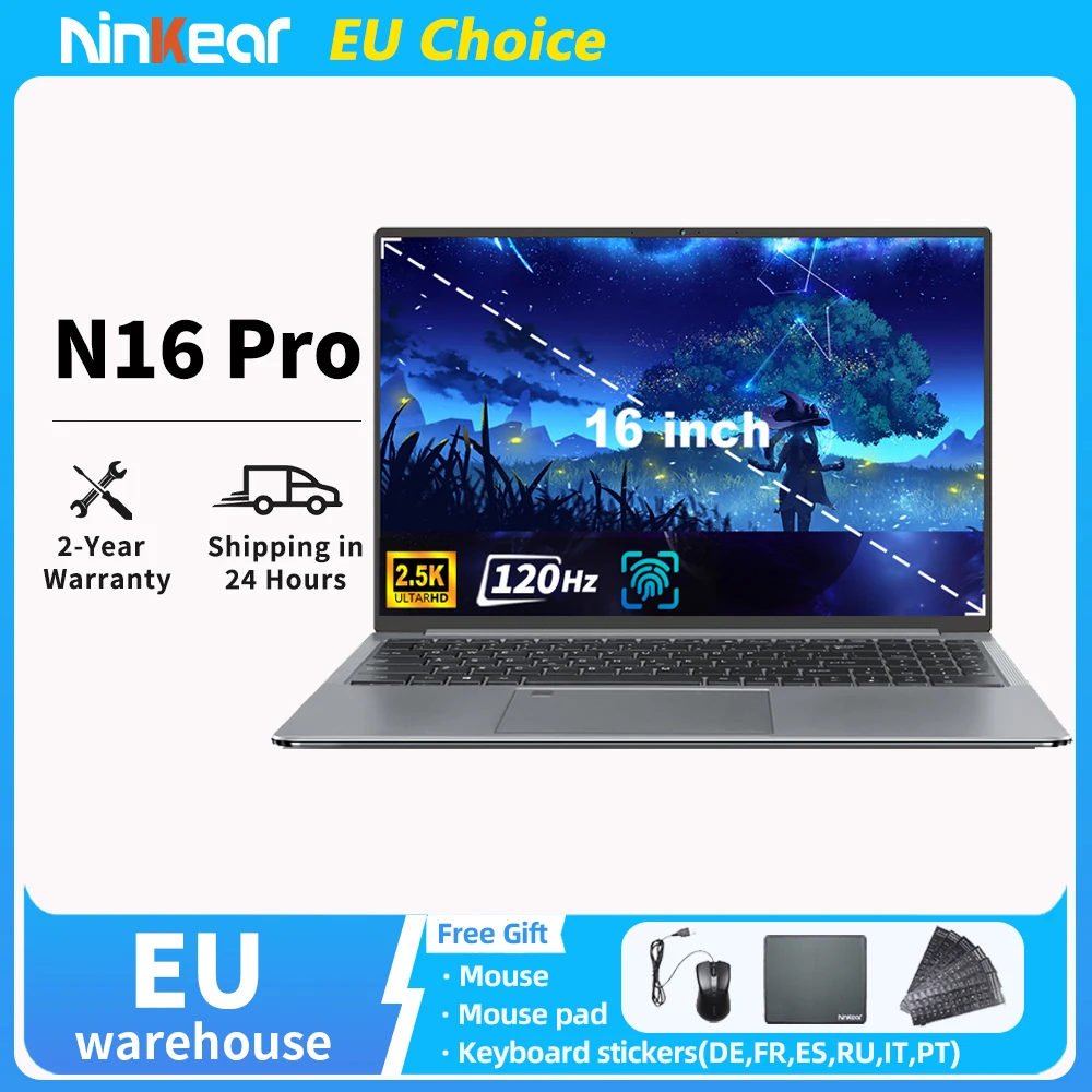 Ninkear Laptop 16 "12ta generación Intel i7-1260P 32GB DDR4 + 1TB SSD 2.5K IPS 120Hz Desbloqueo facial Oficina Notebook WiFi6 computadora para juegos