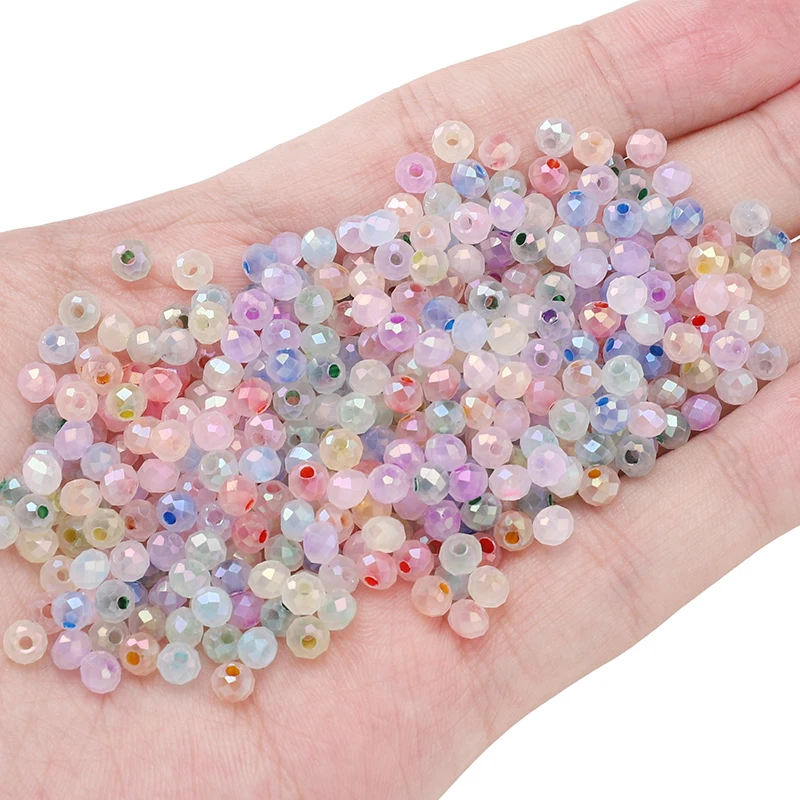 130pcs Colorful Dye Core Matte Glass Seed Beads 4mm Flat Round Spacer Beads For DIY Bracelet Keychain Jewelry Making Accessories