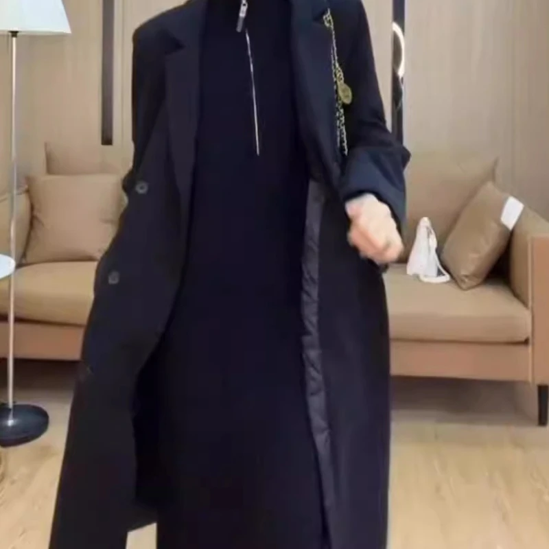 Vestido de malha de comprimento médio super elegante para mulheres com casaco ou suéter, camada de base acima do joelho, adequado para outono e inverno