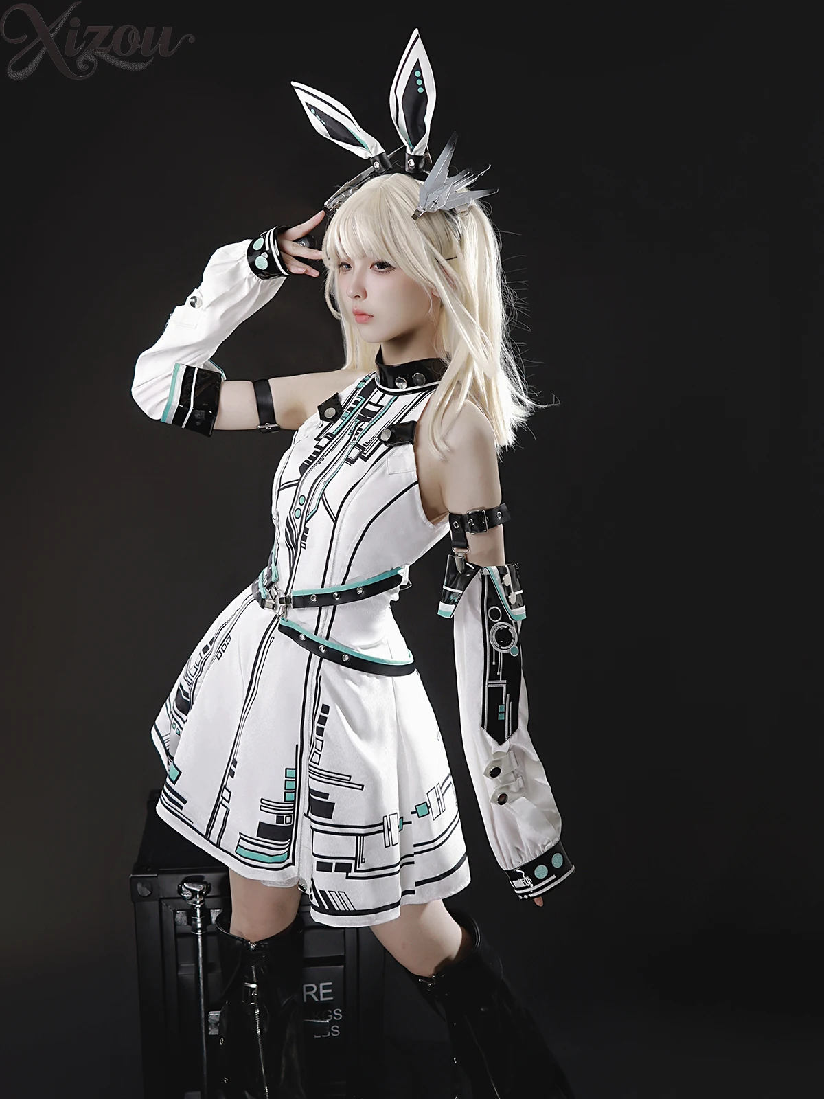 

2025 будущий воин киберпанк Лолита платье комплект костюм принца кроличьи уши платья-майки без рукавов рукава крутой косплей робот