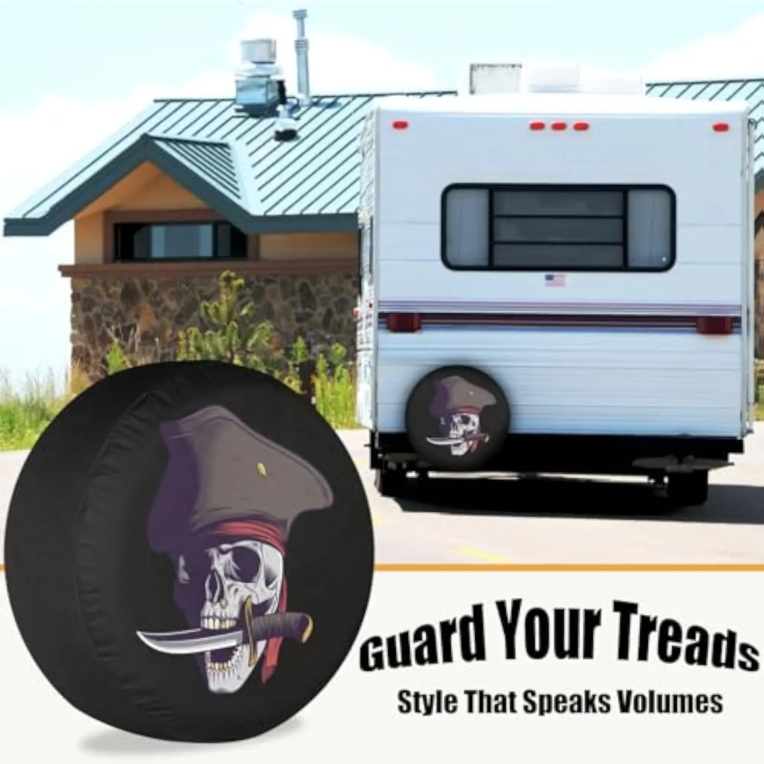 Pirate Skull Knife Graphic Spare Tire Cover Durable Vinyl Wheel Protector for RV Trailer SUV
