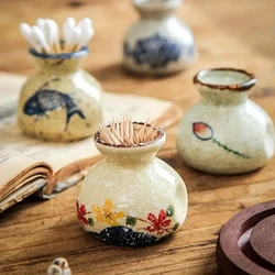 Japanese Style Ceramic Toothpick Holder Mini Retro Cotton Swab Storage Jar Simple Small Vases Decor Toothpick Dispenser Box