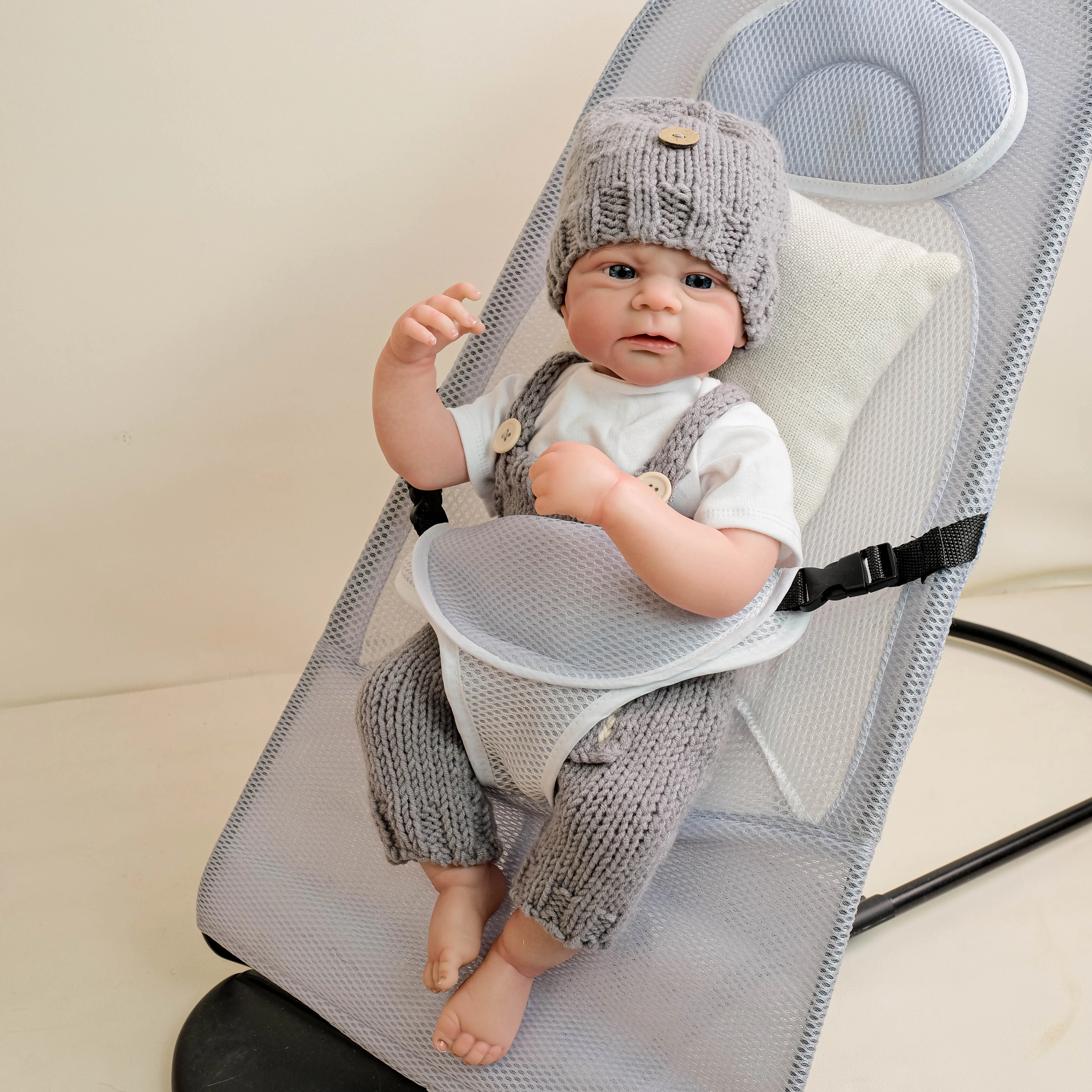 NPK 19inch Full Body Elijah Newborn Baby Lifelike Boy Doll Awake Reborn Baby Size 3D Skin Visible Veins Collectible Art Doll